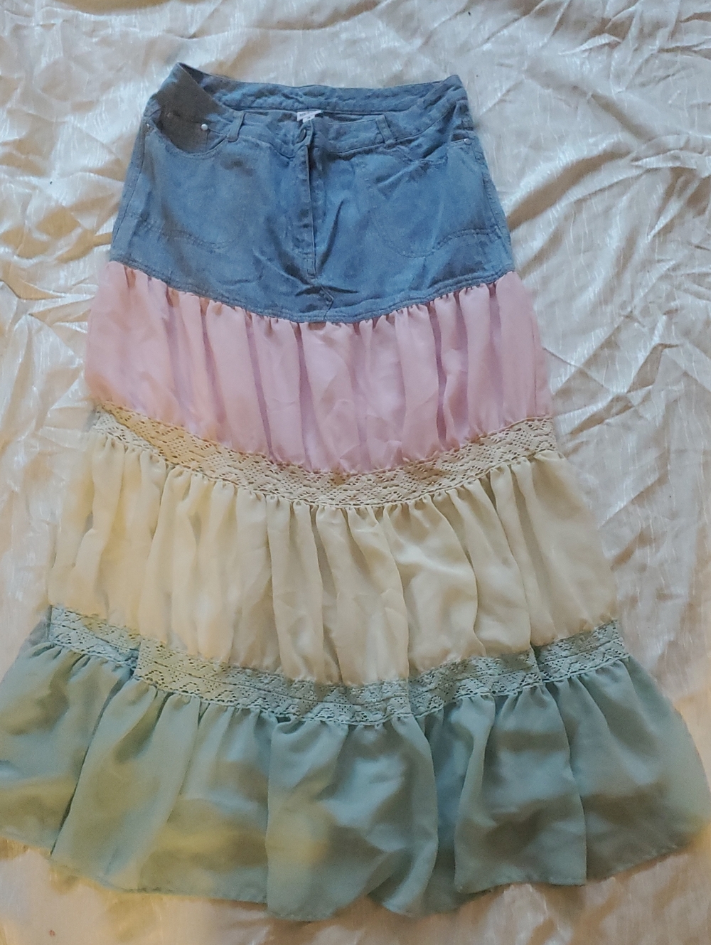 Together Tiered Maxi Skirt in Blue, Pink, Cream & Green